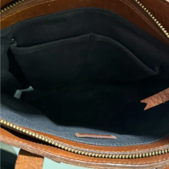 Madewell Small Transport Leather Crossbody Tote Suede Stripe Brown Maple Syrup